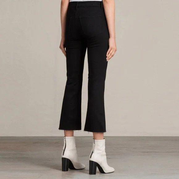 All Saints Black Heidi Crop Flare Raw Hem Jean - Picture 2 of 11